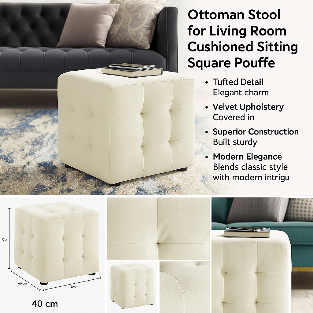 Ottoman Stool for Living Room – Cushioned Square Pouffe
