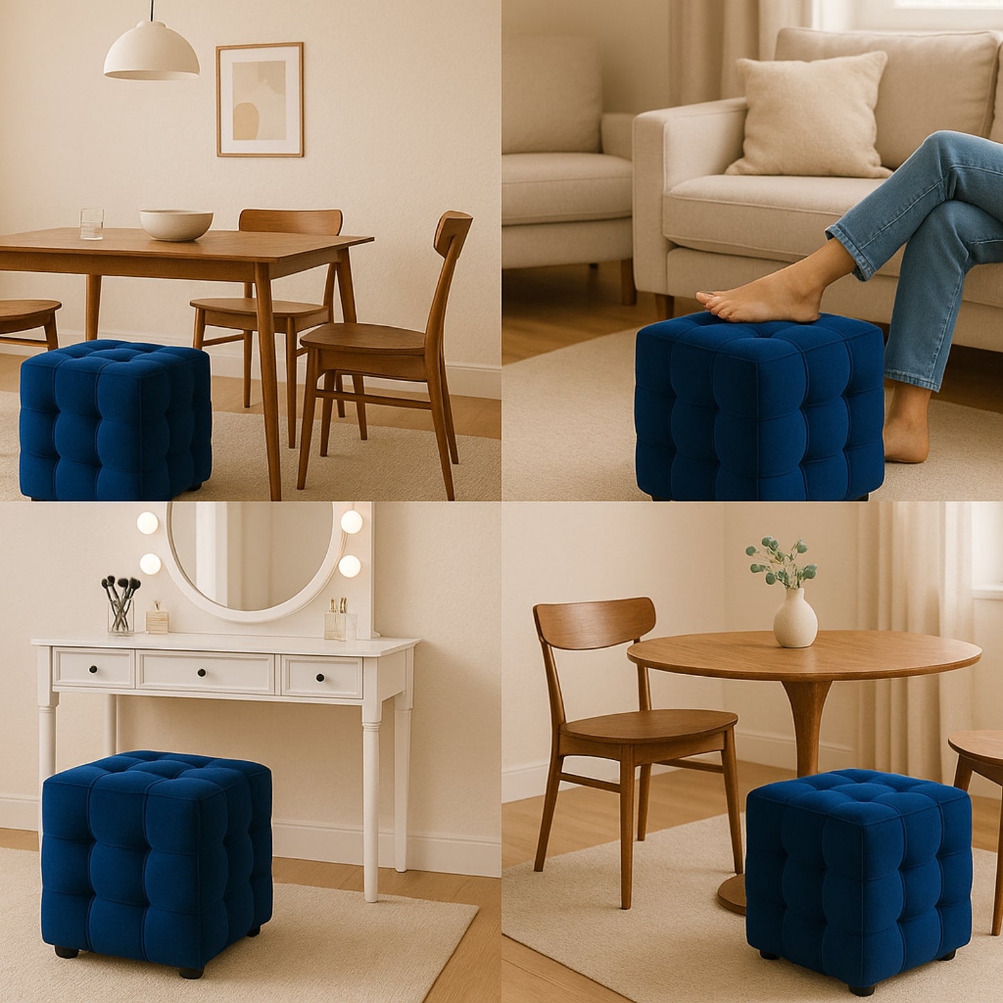 Ottoman Stool for Living Room – Cushioned Square Pouffe