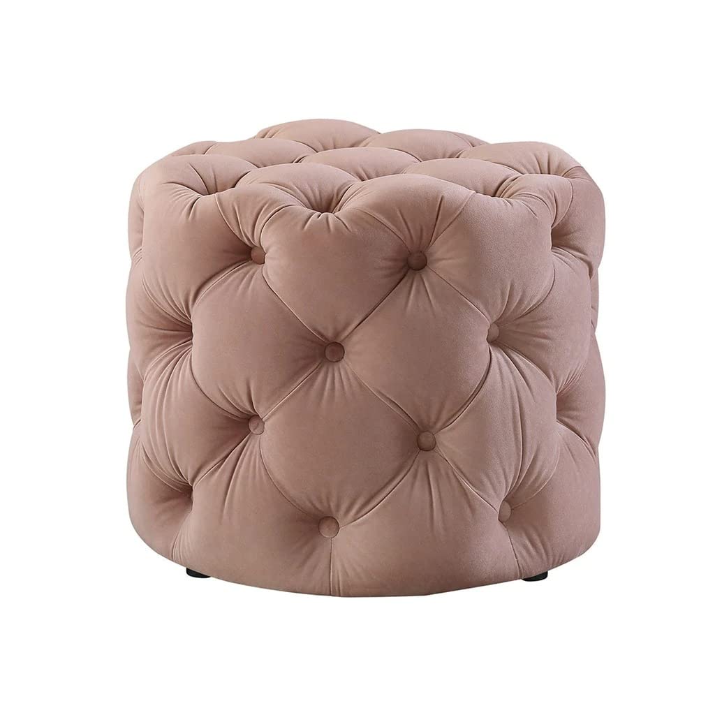 🌸 HomeClave Round Tufted Velvet Ottoman – Dusty Pink Accent Seat & Footrest ✨