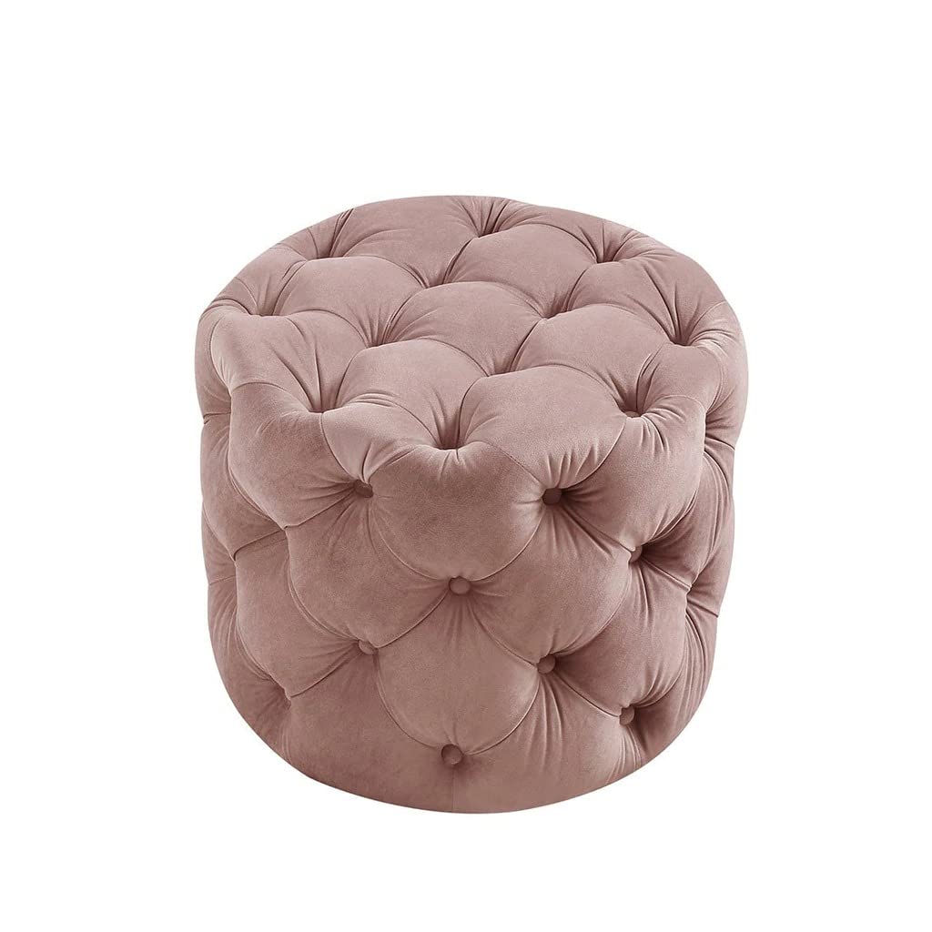 🌸 HomeClave Round Tufted Velvet Ottoman – Dusty Pink Accent Seat & Footrest ✨