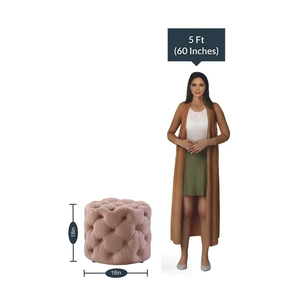 🌸 HomeClave Round Tufted Velvet Ottoman – Dusty Pink Accent Seat & Footrest ✨