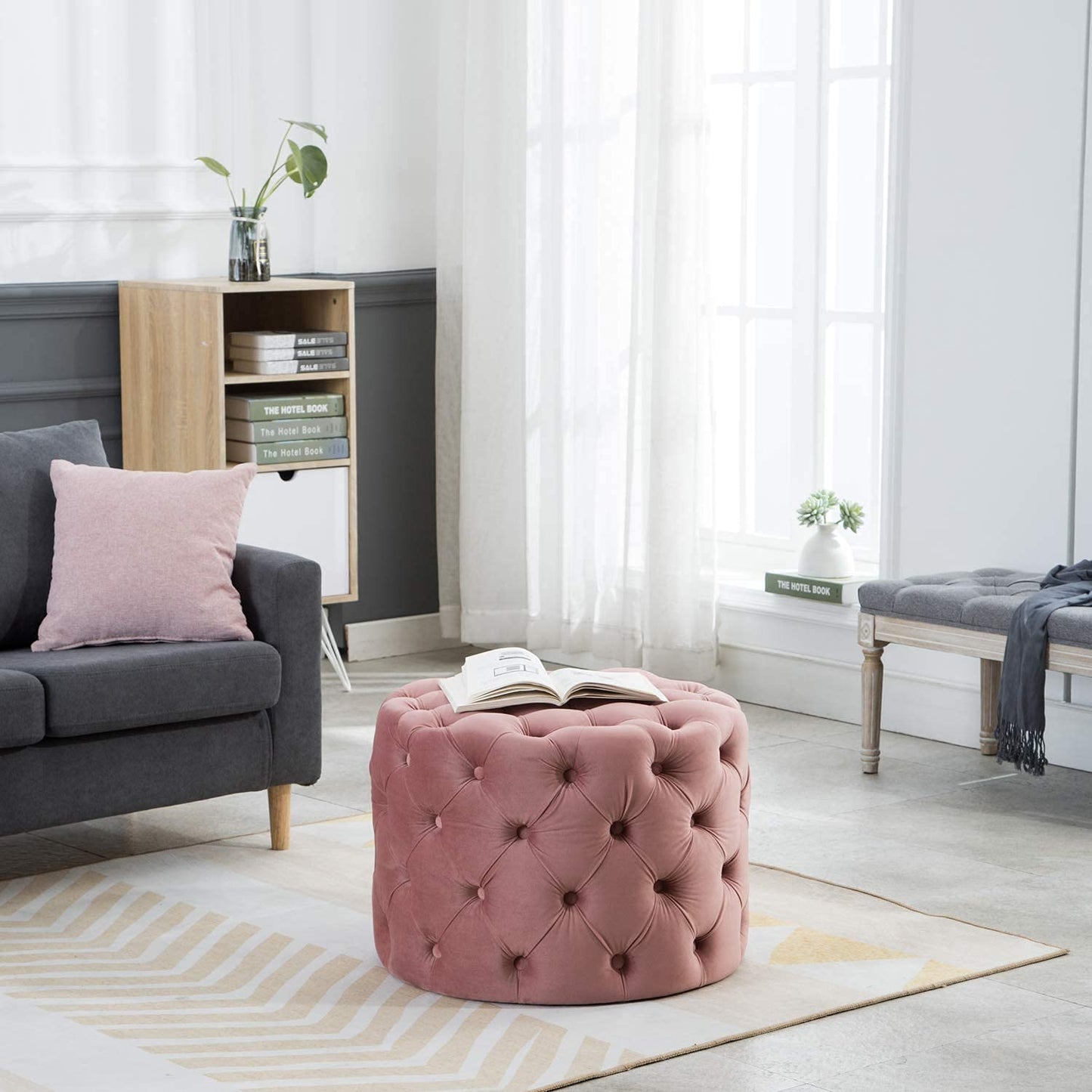 π HomeClave Round Tufted Velvet Ottoman β Pink Plush Footstool & Accent Coffee Table for Living Room β¨
