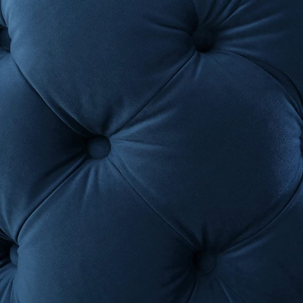 🔵 HomeClave Round Tufted Velvet Ottoman – Navy Blue Luxe Accent Seat & Footrest ✨