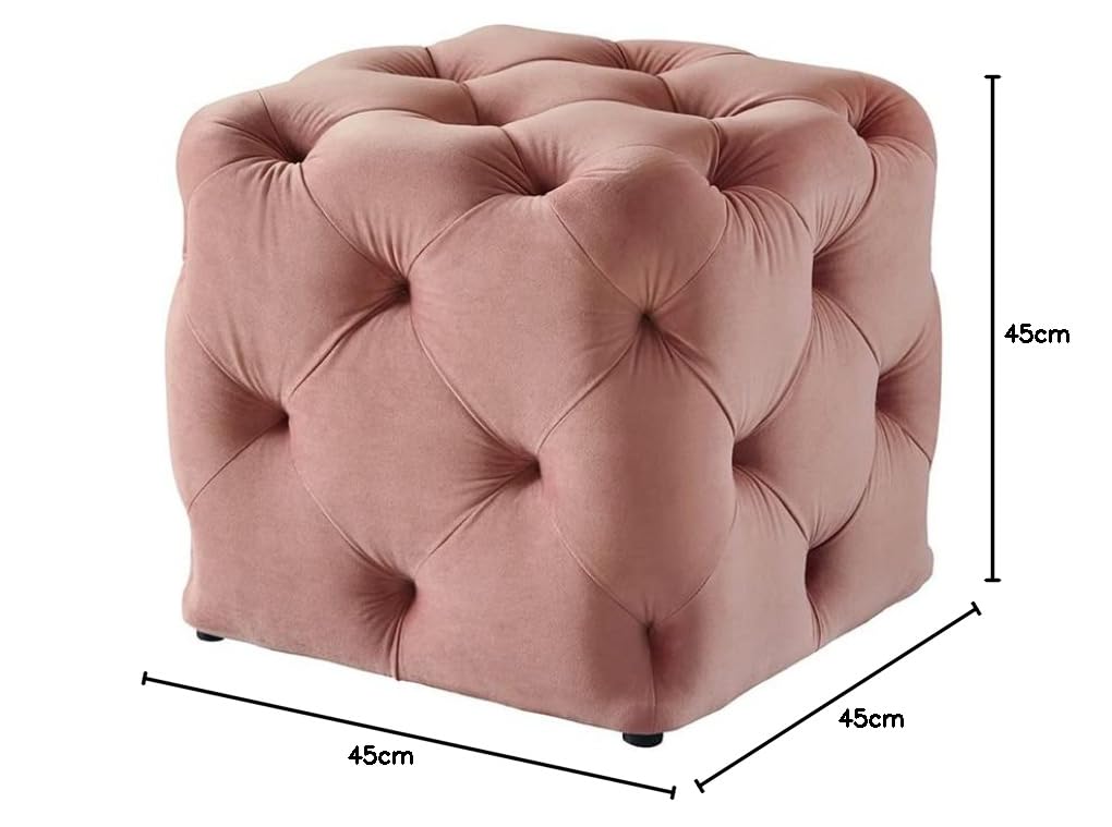 🌸 HomeClave Luxury Tufted Velvet Cube Ottoman Pouffe – Blush Pink Accent Seat & Footstool ✨