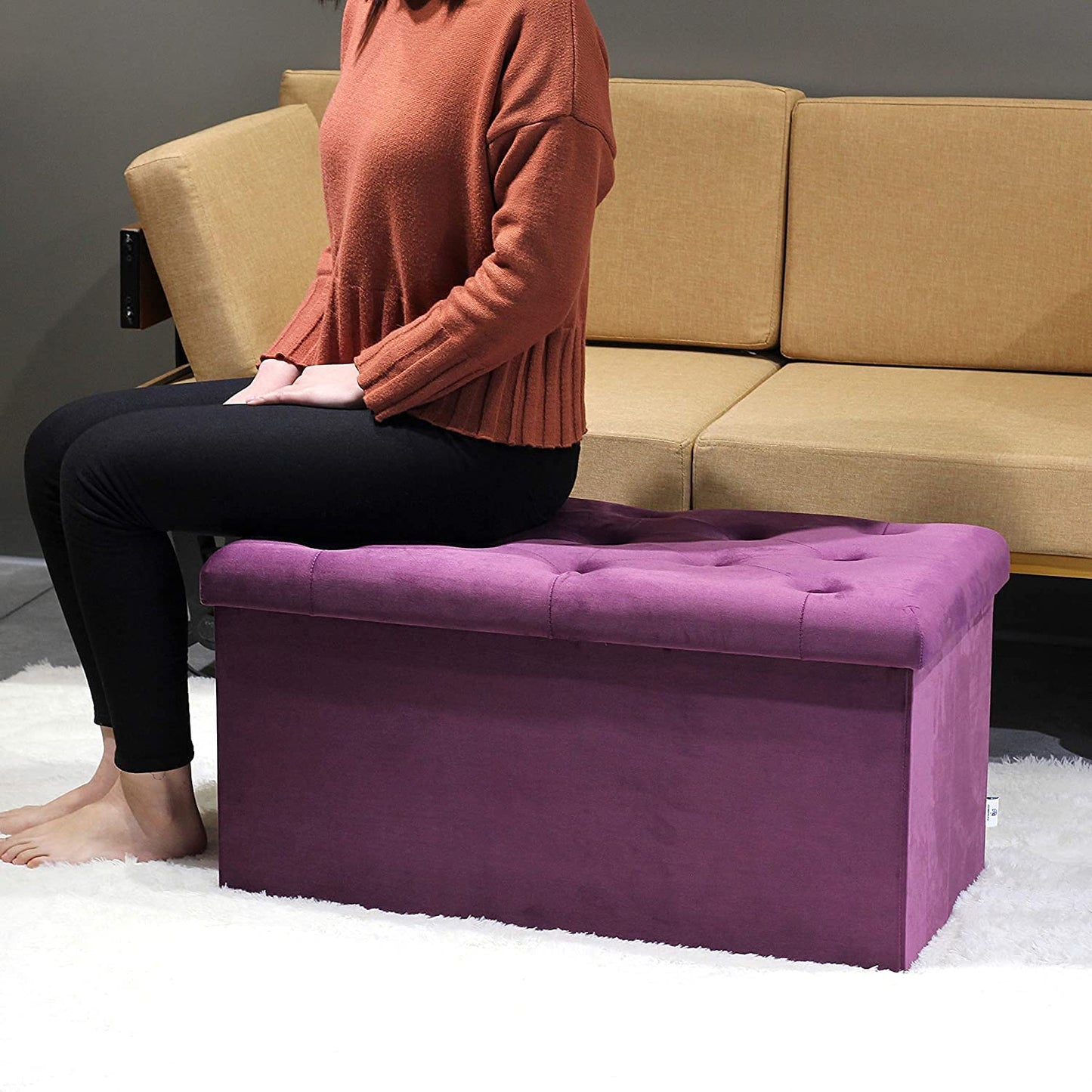 π HomeClave Tufted Velvet Storage Ottoman Bench β Magenta Foldable Footrest & Organizer with Lift-Top π