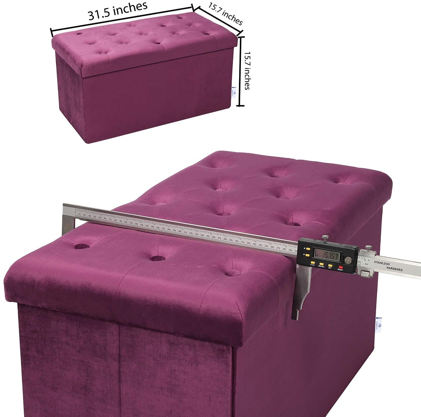 π HomeClave Tufted Velvet Storage Ottoman Bench β Magenta Foldable Footrest & Organizer with Lift-Top π