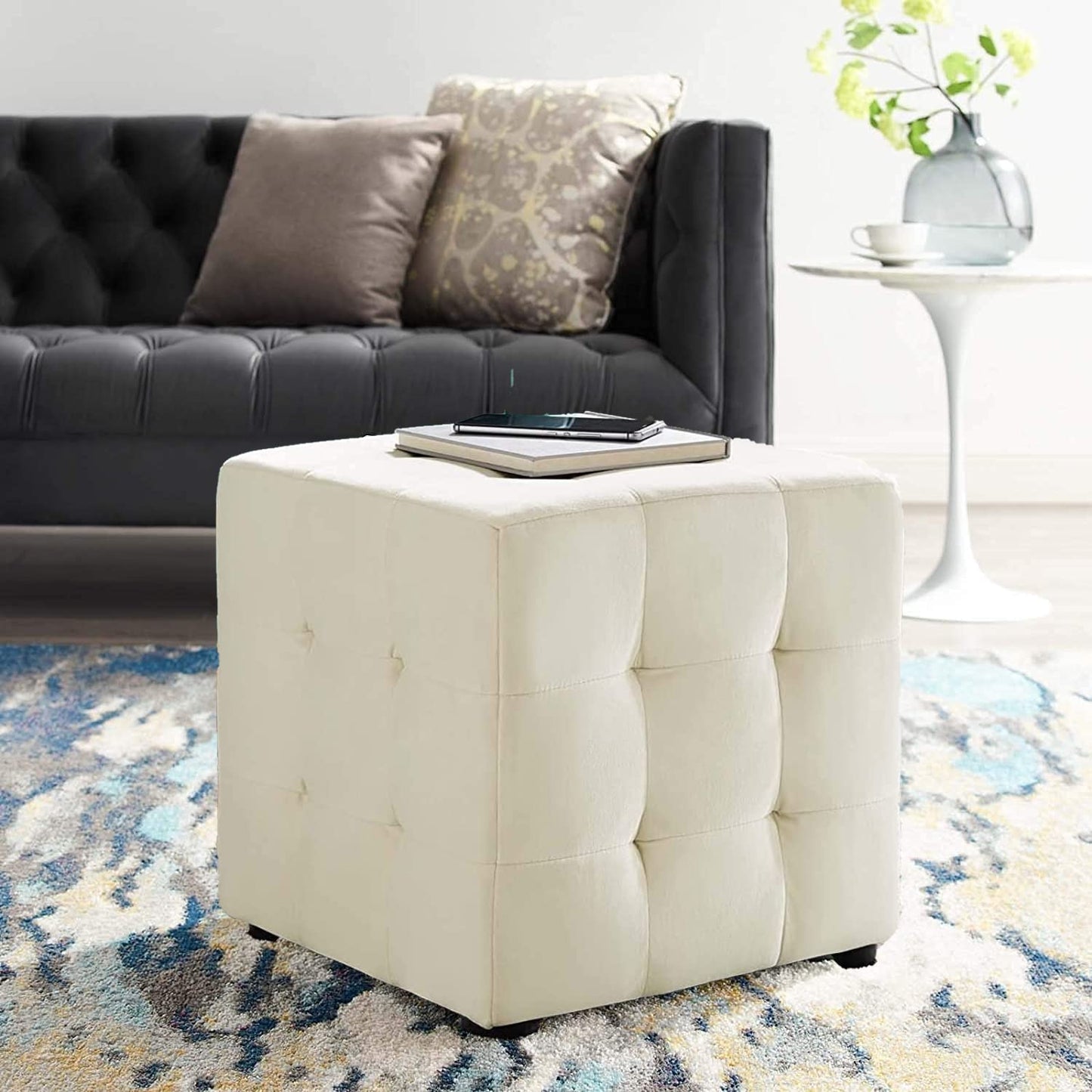 Ottoman Stool for Living Room – Cushioned Square Pouffe