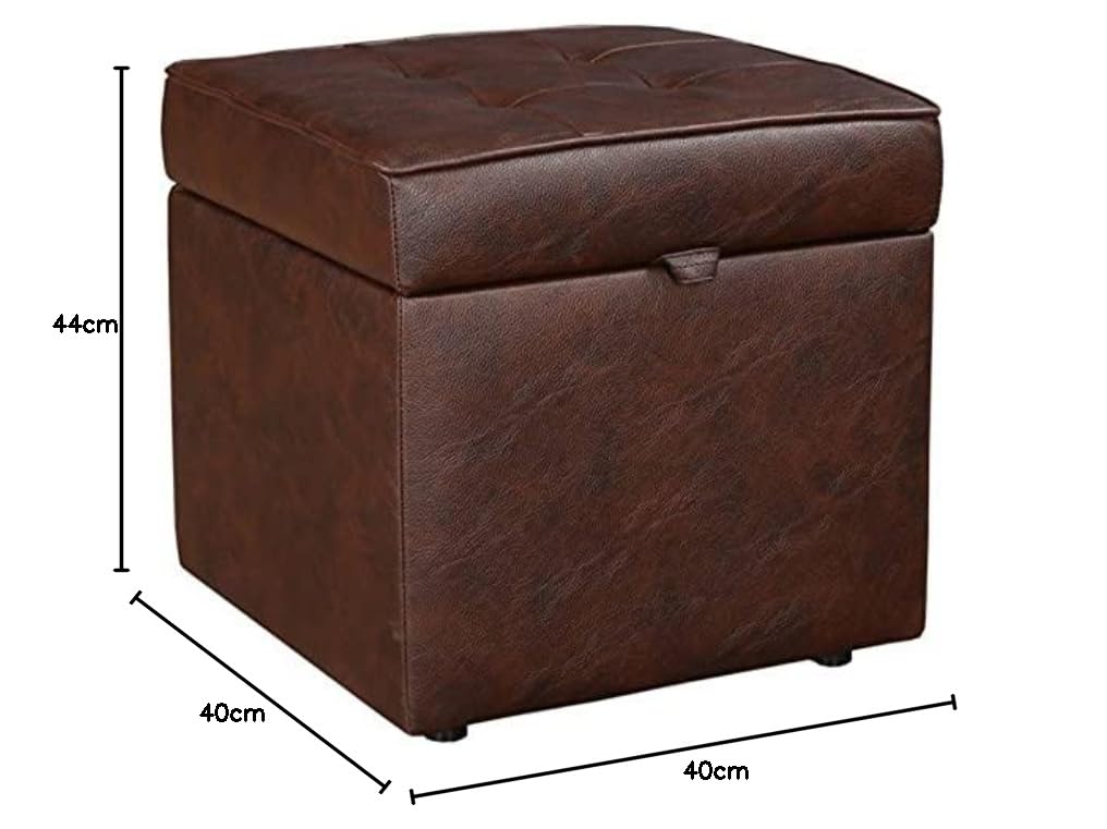 HomeClave Tufted Faux Leather Storage Ottoman – Brown Square Cube Foot Rest Stool with Flip Top