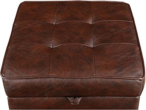 HomeClave Tufted Faux Leather Storage Ottoman – Brown Square Cube Foot Rest Stool with Flip Top