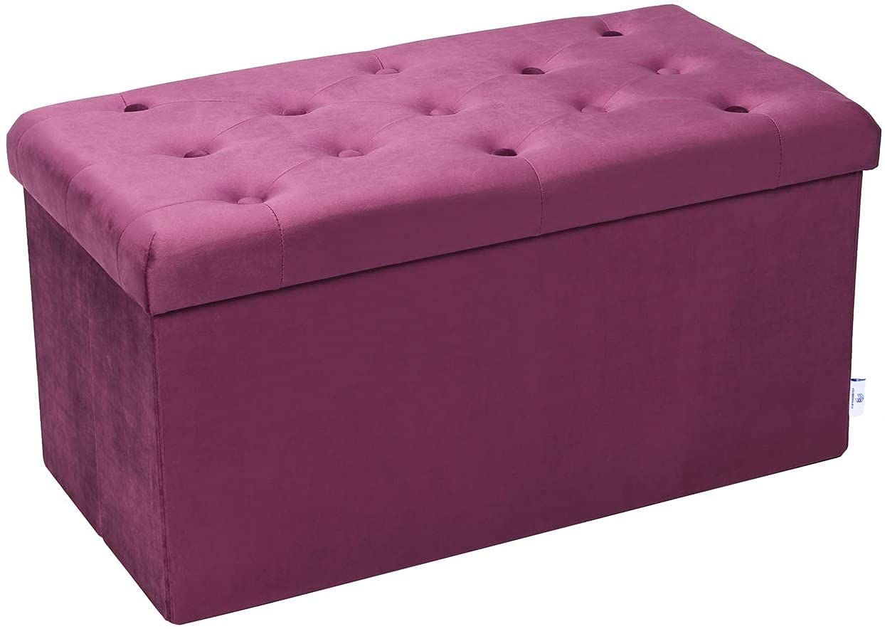 💜 HomeClave Tufted Velvet Storage Ottoman Bench – Magenta Foldable Footrest & Organizer with Lift-Top 🛋