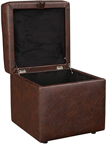 HomeClave Tufted Faux Leather Storage Ottoman – Brown Square Cube Foot Rest Stool with Flip Top