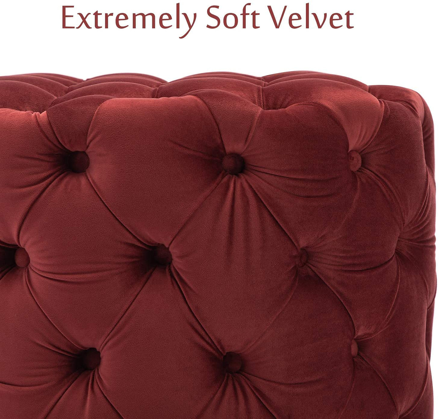 ❤️ HomeClave Round Tufted Velvet Ottoman – Wine Red Plush Footstool & Accent Coffee Table for Living Room ✨