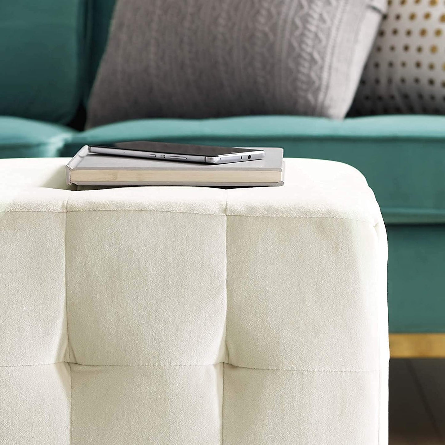 Ottoman Stool for Living Room – Cushioned Square Pouffe