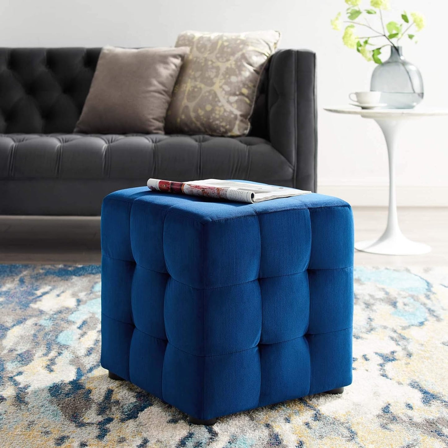 Ottoman Stool for Living Room – Cushioned Square Pouffe
