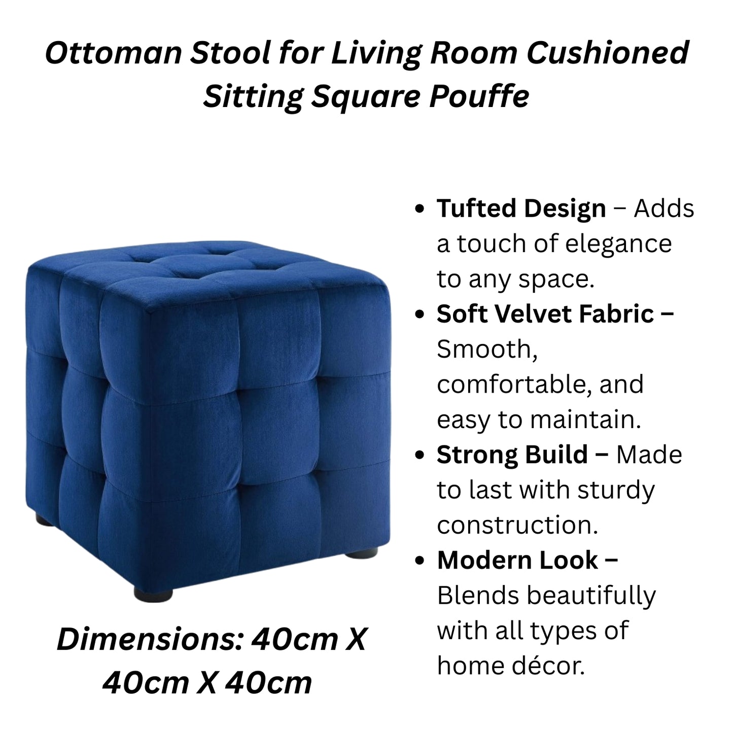 Ottoman Stool for Living Room – Cushioned Square Pouffe
