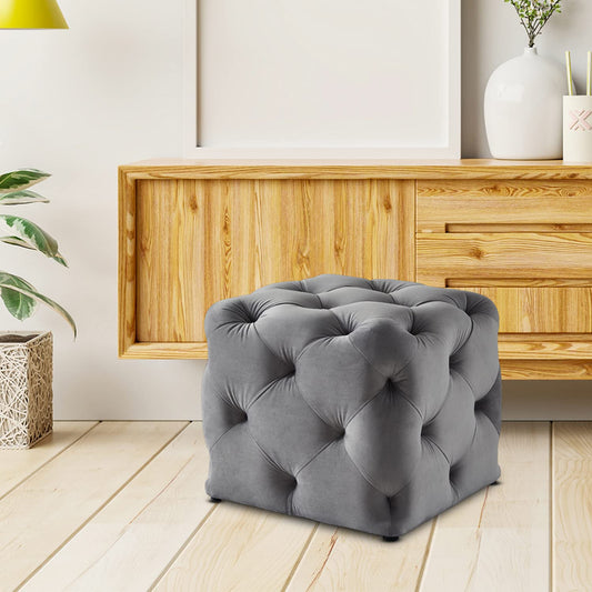 ⚪ HomeClave Luxury Tufted Velvet Cube Ottoman Pouffe – Gray Footstool & Accent Seat 🛋✨