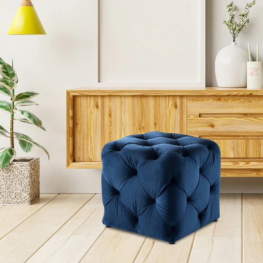 💙 HomeClave Luxury Tufted Velvet Cube Ottoman Pouffe – Navy Blue Accent Seat & Footstool ✨
