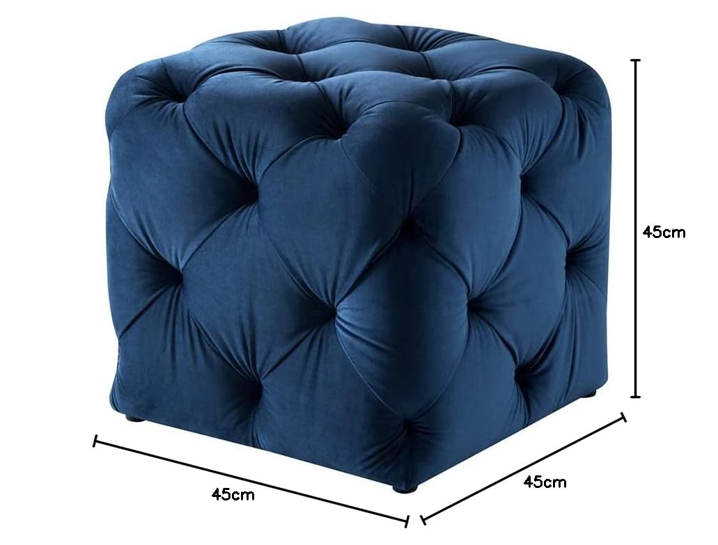 💙 HomeClave Luxury Tufted Velvet Cube Ottoman Pouffe – Navy Blue Accent Seat & Footstool ✨