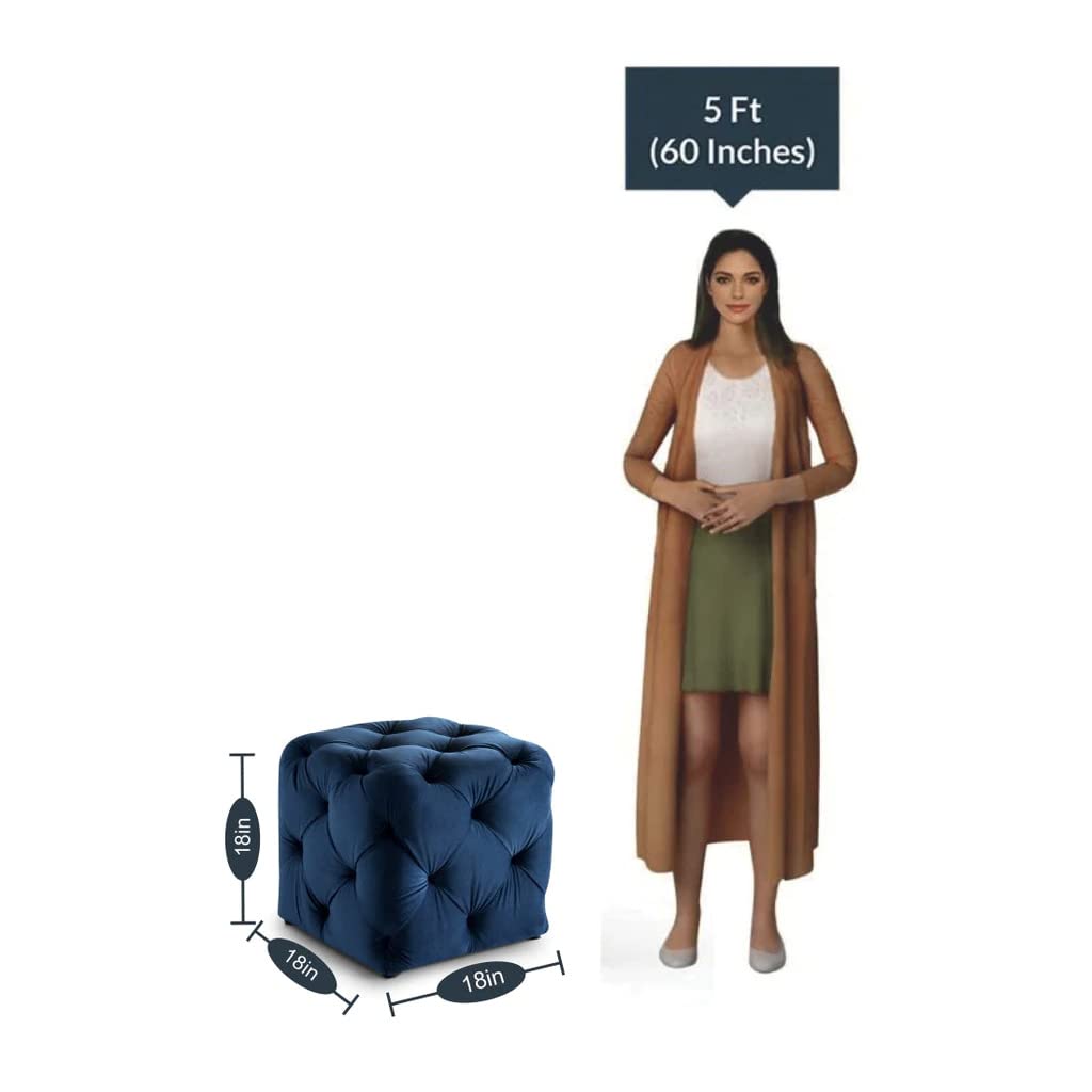 💙 HomeClave Luxury Tufted Velvet Cube Ottoman Pouffe – Navy Blue Accent Seat & Footstool ✨