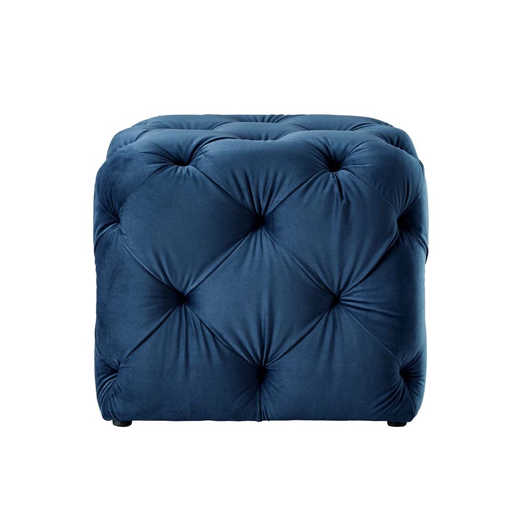 💙 HomeClave Luxury Tufted Velvet Cube Ottoman Pouffe – Navy Blue Accent Seat & Footstool ✨