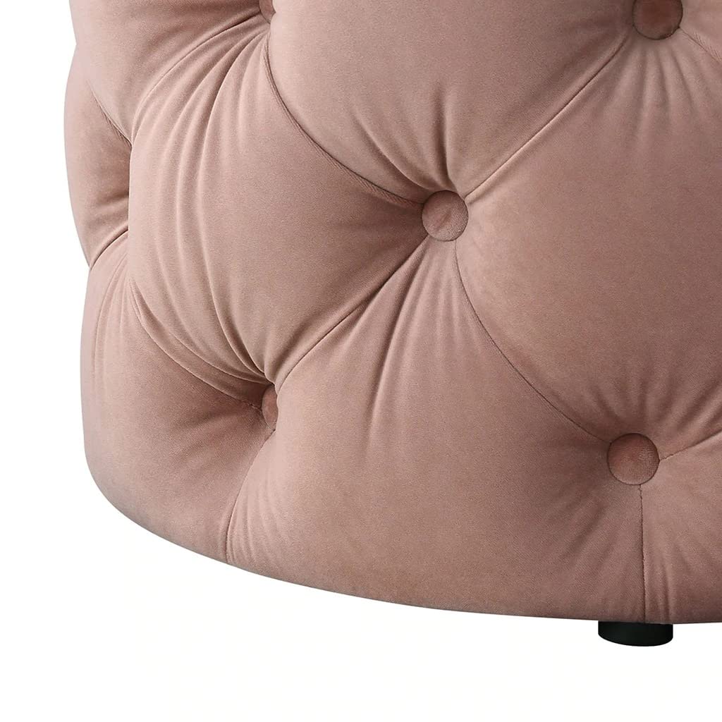🌸 HomeClave Round Tufted Velvet Ottoman – Dusty Pink Accent Seat & Footrest ✨