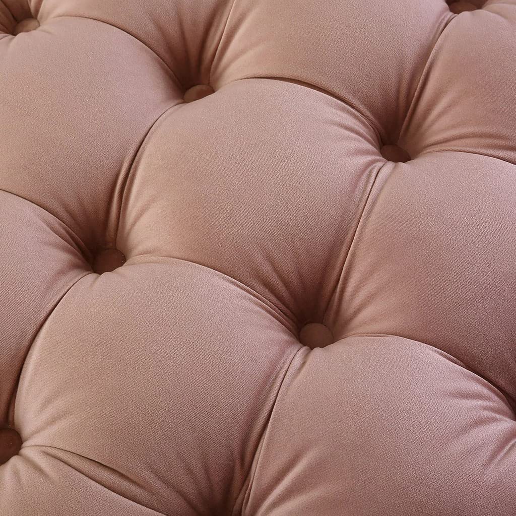 🌸 HomeClave Round Tufted Velvet Ottoman – Dusty Pink Accent Seat & Footrest ✨