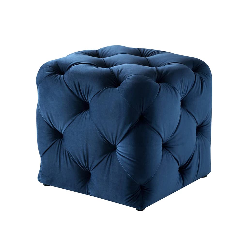 💙 HomeClave Luxury Tufted Velvet Cube Ottoman Pouffe – Navy Blue Accent Seat & Footstool ✨