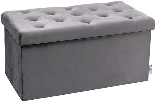 HomeClave Tufted Velvet Storage Ottoman Bench – Gray Foldable Footrest & Organizer with Flip Top 📚🧸
