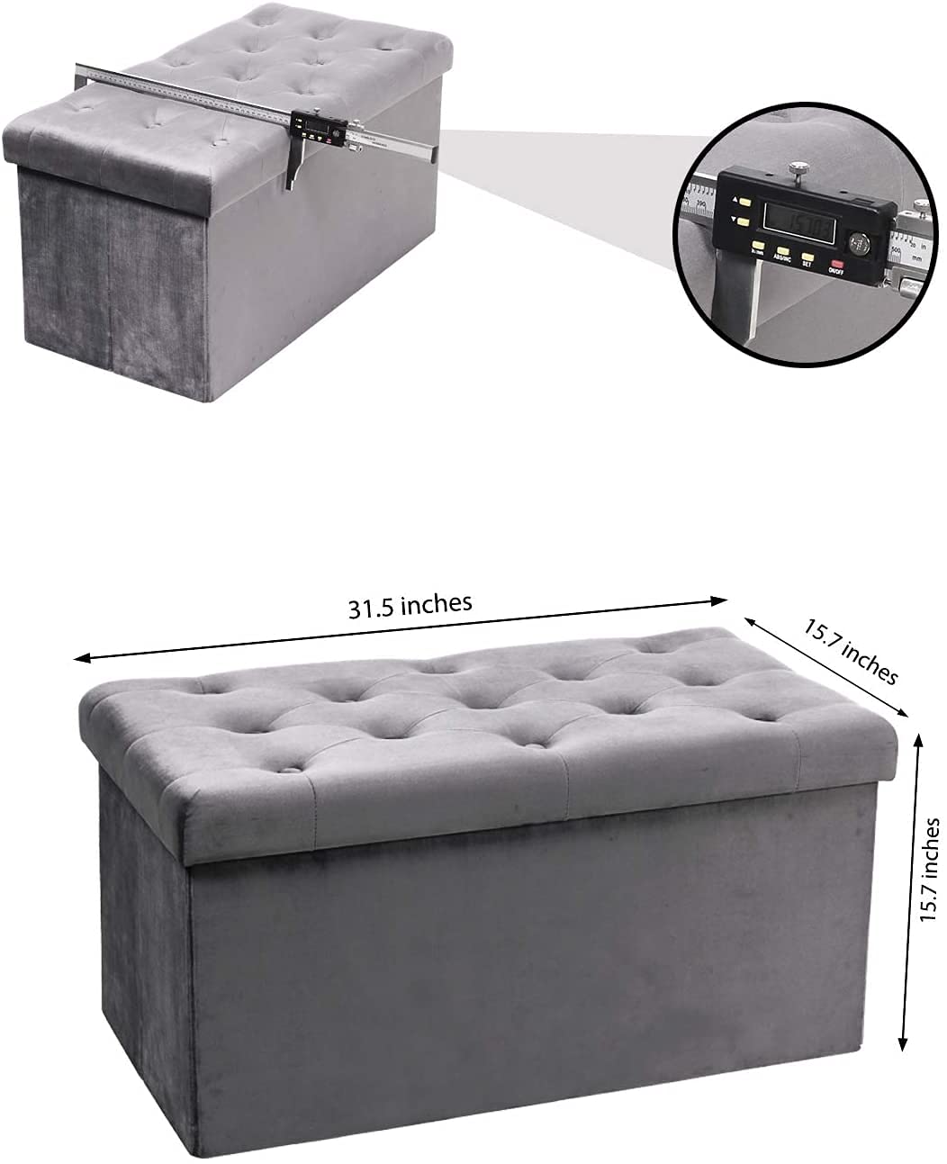 HomeClave Tufted Velvet Storage Ottoman Bench – Gray Foldable Footrest & Organizer with Flip Top 📚🧸