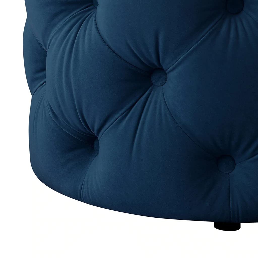 🔵 HomeClave Round Tufted Velvet Ottoman – Navy Blue Luxe Accent Seat & Footrest ✨
