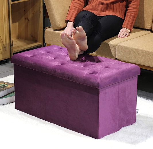 💜 HomeClave Tufted Velvet Storage Ottoman Bench – Magenta Foldable Footrest & Organizer with Lift-Top 🛋