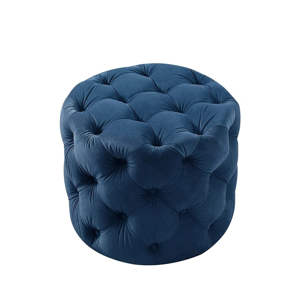 🔵 HomeClave Round Tufted Velvet Ottoman – Navy Blue Luxe Accent Seat & Footrest ✨