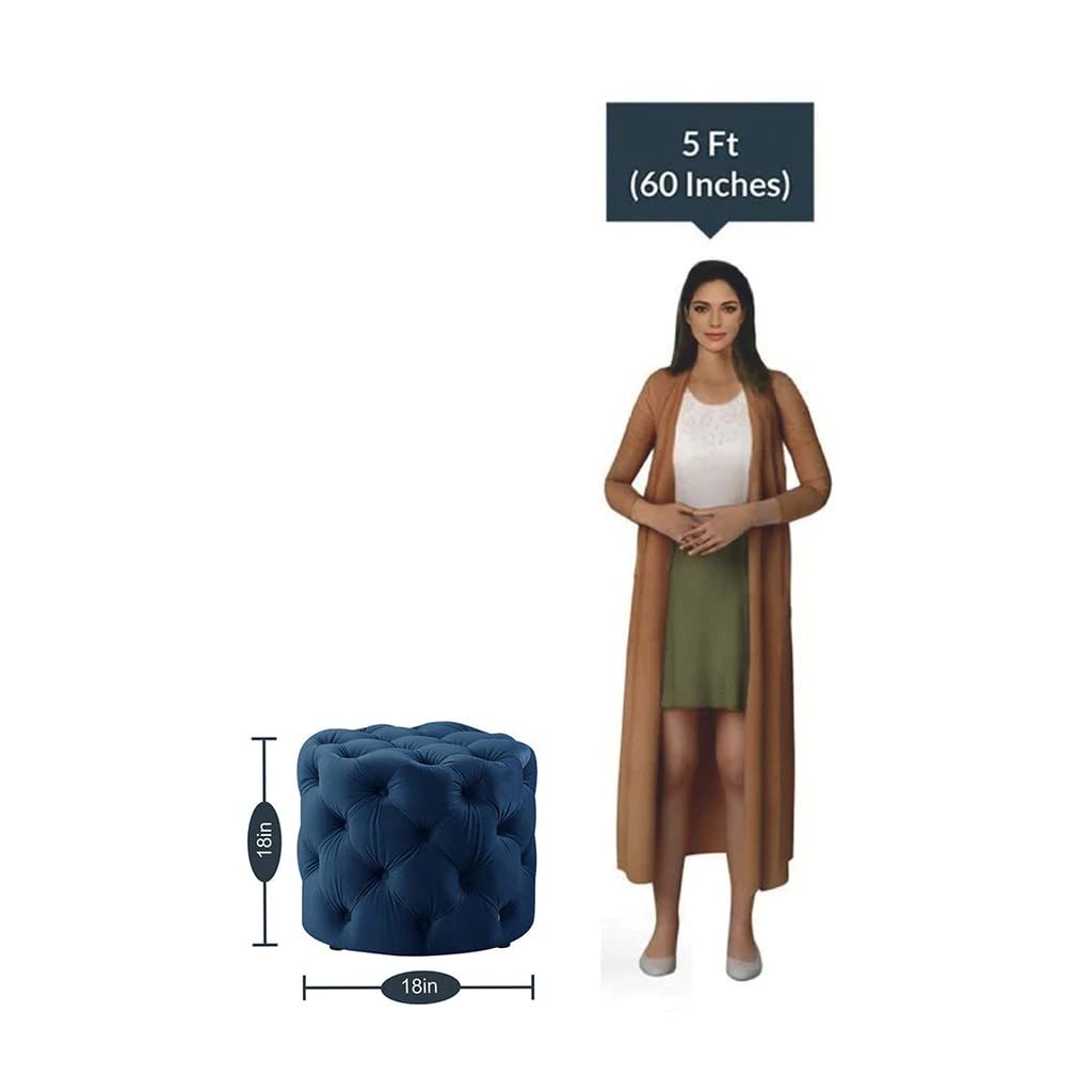 🔵 HomeClave Round Tufted Velvet Ottoman – Navy Blue Luxe Accent Seat & Footrest ✨