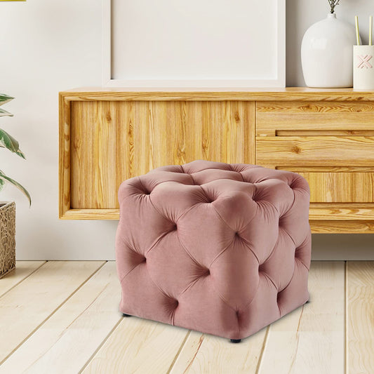 🌸 HomeClave Luxury Tufted Velvet Cube Ottoman Pouffe – Blush Pink Accent Seat & Footstool ✨