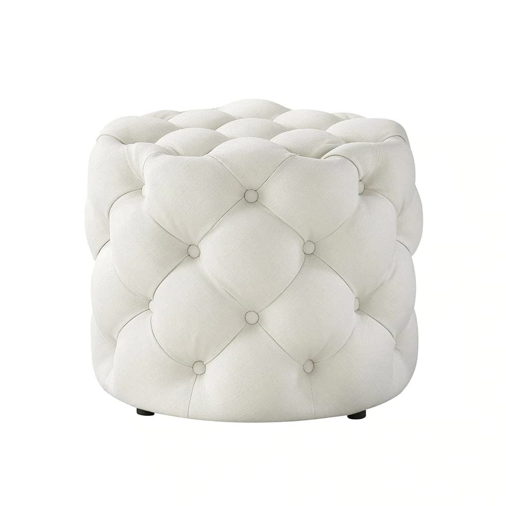 🤍 HomeClave Round Tufted Velvet Ottoman – Elegant White Accent Seat & Footrest ✨