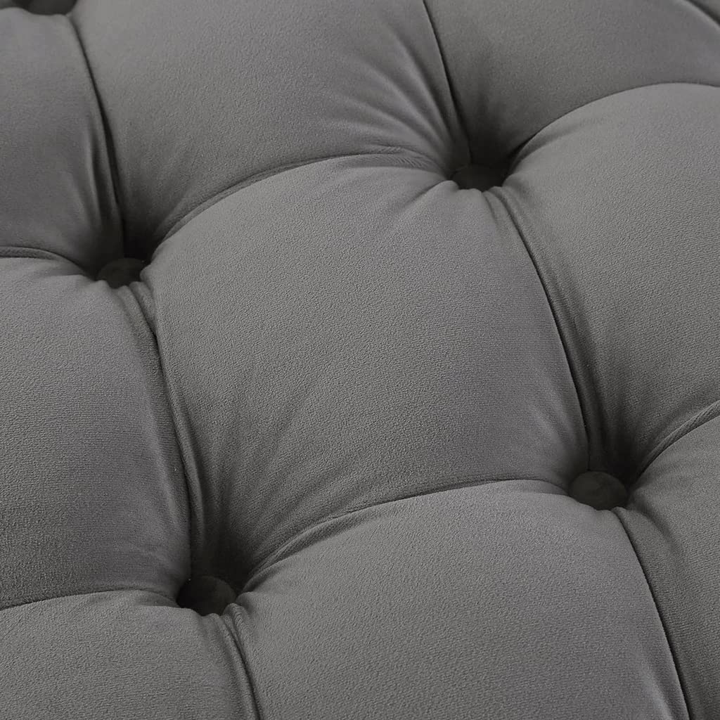 ⚪ HomeClave Round Tufted Velvet Ottoman – Elegant Grey Accent Seat & Footrest ✨