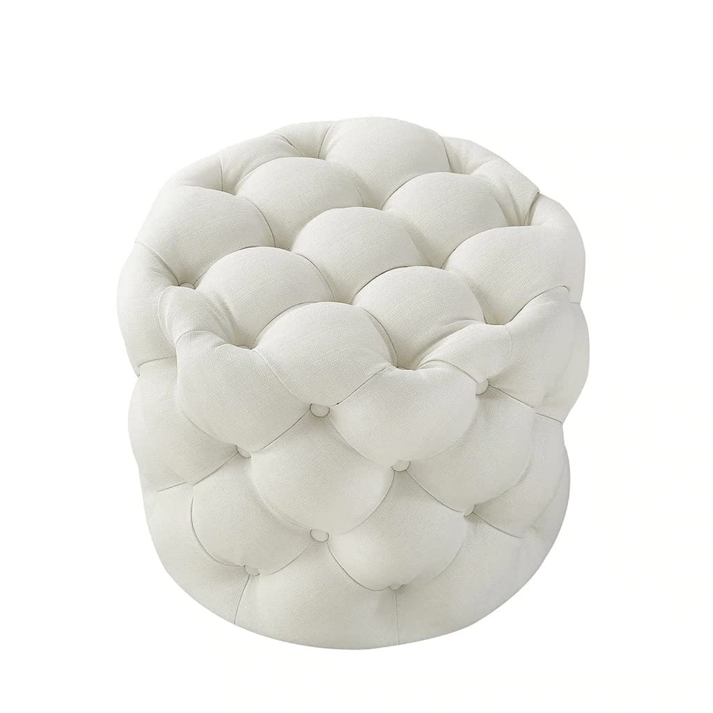 🤍 HomeClave Round Tufted Velvet Ottoman – Elegant White Accent Seat & Footrest ✨