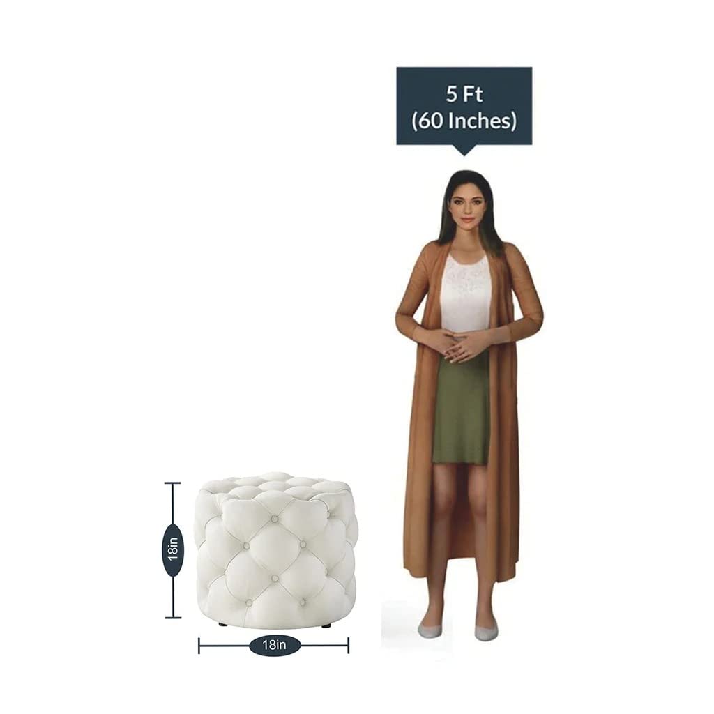 🤍 HomeClave Round Tufted Velvet Ottoman – Elegant White Accent Seat & Footrest ✨