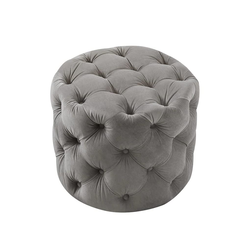 ⚪ HomeClave Round Tufted Velvet Ottoman – Elegant Grey Accent Seat & Footrest ✨