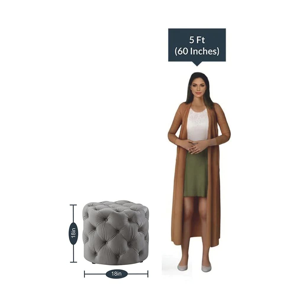 ⚪ HomeClave Round Tufted Velvet Ottoman – Elegant Grey Accent Seat & Footrest ✨