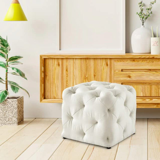 🤍 HomeClave Tufted Velvet Cube Ottoman Pouffe – Elegant White Accent Seat & Footrest ✨